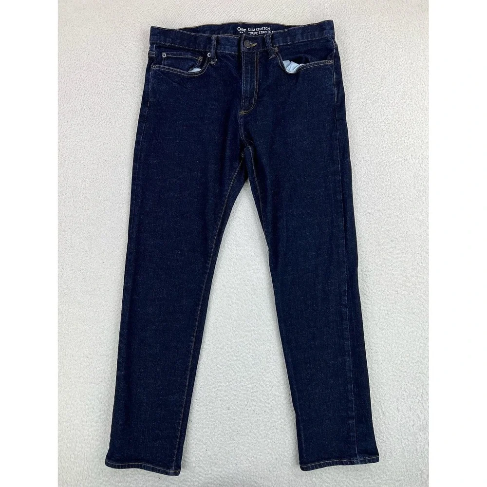 Gap Slim Stretch Jeans Mens 34x32 Blue Rinse Wash Slim Straight Denim Pants
